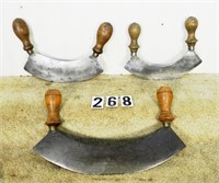 3 – Assorted two-handled mincing knives, G+-Vg: