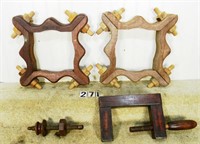 Box lot assorted wooden clamps: Pr. “D.E. Weimer”