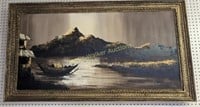 1971 Signed Oil On Canvas Oriental Boat With