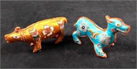 Two Silk Animal Indian Animal Figures Folk Art B