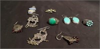 Sterling silver earrings, rings, and pendants