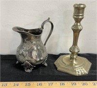 Metal candle stick holder and creamer