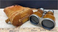 Antique Leather Wrapped Binoculars w/Leather