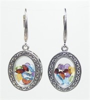 Sterling silver jewel box lever back earrings with