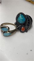 2 turquoise & blue stone rings, one marked 925 sz