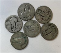 (6) Silver Standing Liberty Quarters Weak Dates