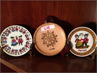 Wooden Romania Dish and 2 Ceramic Austrian Plates