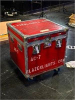 RED ROAD CASE WITH WHEELS, SEE PHOTOS FOR