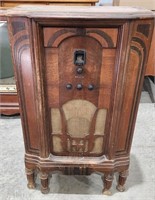 Vintage wood radio, 25"L x 12"W x 39"H