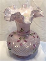 Fenton Hand-Painted Pink Carnival Art Glass Vase