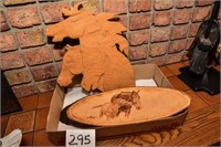 HORSE WOOD BURNED LOG & WOOD CARVED HORSE PLAQUE