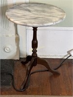 Antique Wood and Marble Round Accent Table,