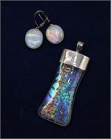 925 Mounted Art Glass Pendant & Earrings