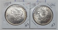 1882-O, ’83-O Silver Dollars Unc.