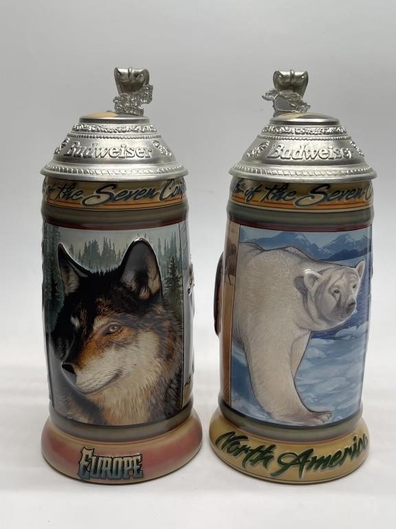 Two Budweiser Animals of the Seven Beer Steins