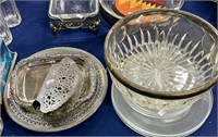 SERVING BOWL - GLASS PLATES - SILVERPLATE