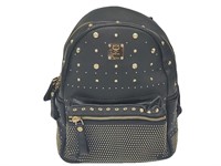 Black Canvas Leather Gold Studded Backpack