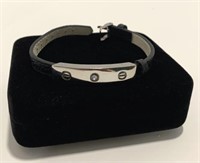 Stainless and CZ Leather Bracelet