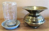 Vintage Chicken Waterer & Brass Spitoon