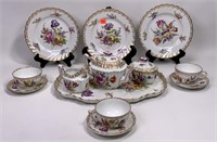 Dresden pattern tea set, tray, teapot, cream and