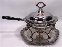 Silver plate chafing dish, 11" dia., 10.5" tall
