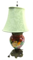 Antique Porcelain Lamp W/Green Shade 28"T works