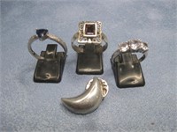 Four S.S. Rings & Pins Hallmarked