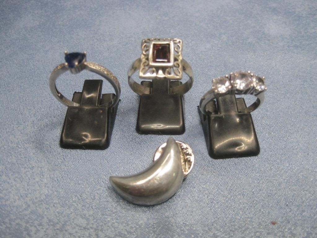 Four S.S. Rings & Pins Hallmarked