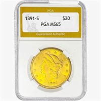 1891-S $20 Gold Double Eagle PGA MS65