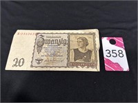 Reichs Banknote 1939 Smanzig Reichsmark Good ..