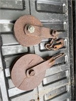 2 VINTAGE PULLEYS