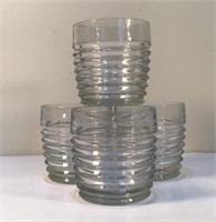 4 MANHATTAN DEPRESSION GLASS TUMBLERS