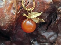 14K Gold & Amber Apple Pendant on Gold Chain