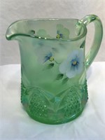 Fenton "Pansy Morning" Green Art Glass Creamer