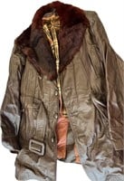 Brown Leather Plaid Lined Jacket
