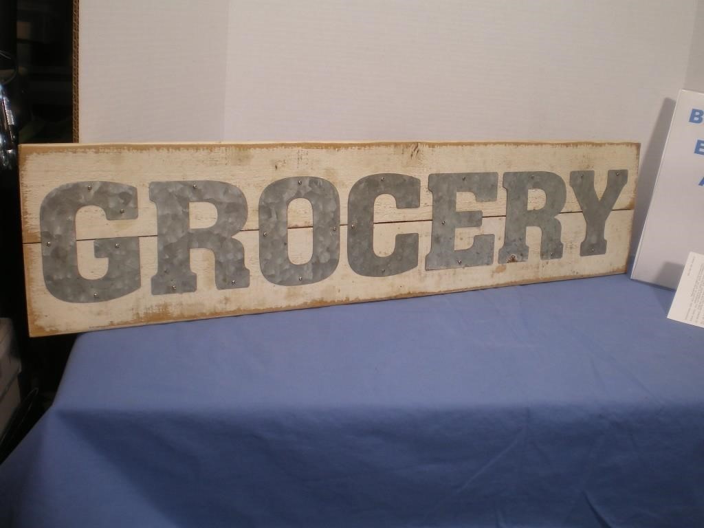 Grocery Sign, Wooden with Metal Letters