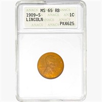 1909-S Wheat Cent ANACS MS65 RB