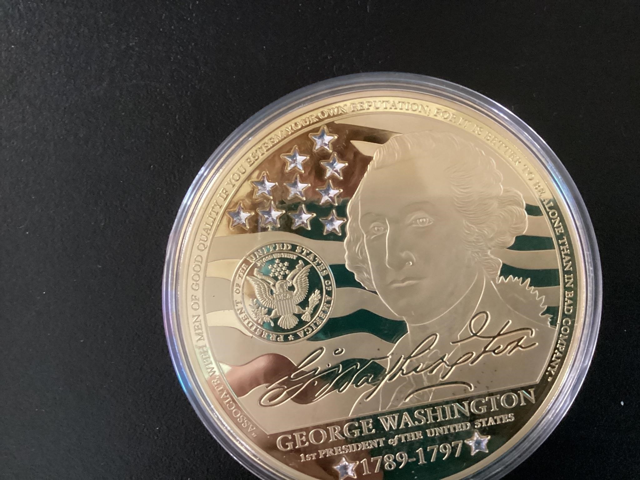 4” 24K GOLD PLATED GEORGE WASHINGTON MEDAL