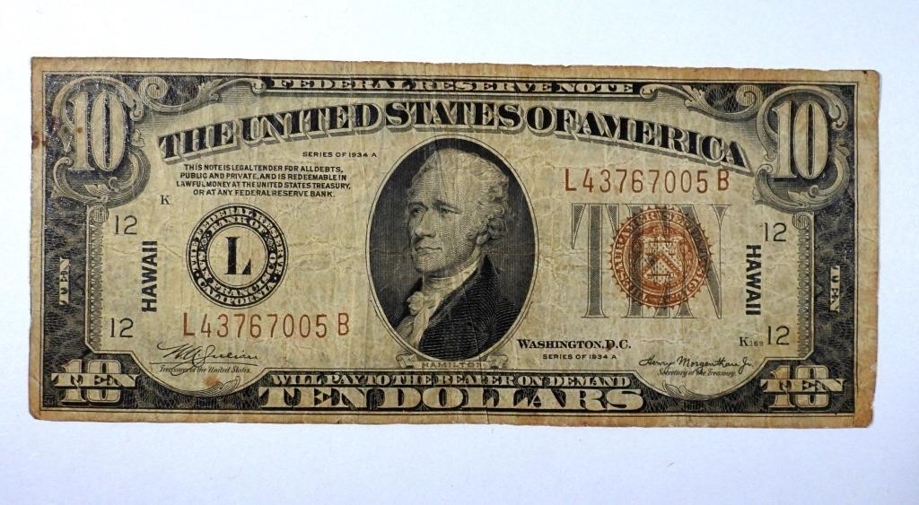 1934 $10 "HAWAII" FED RESV NOTE