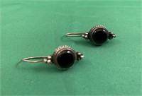 Sterling Silver Earrings with Black Cabochons