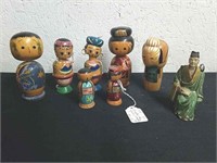 Vintage wooden bobblehead Oriental decor and 4-in