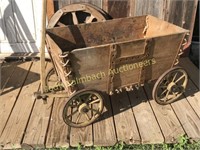 Antique Wood wheel wagon w/ rope laced box