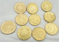 10 Helvetia 20 franc gold coins