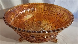 Orange carnival imperial glass footed bowl