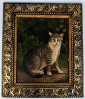 Antique Folk Art 1904 American School Cat Painting