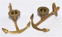 Pair of brass figural anchor candlesticks