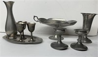 PEWTER PEDESTAL CANDY DISH, Pair of Pewter Candle