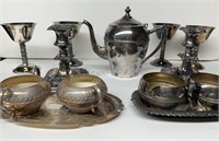 SILVER PLATE COFFEE POT, PAIR OF SILVER PLATE
