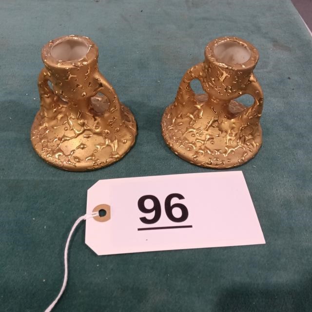 Pair of 22K Weeping Bright Gold Candle Holders