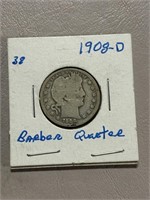 1908-D BARBER QUARTER